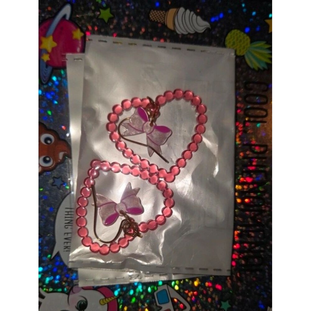 New pink heart bow cute women's earrings